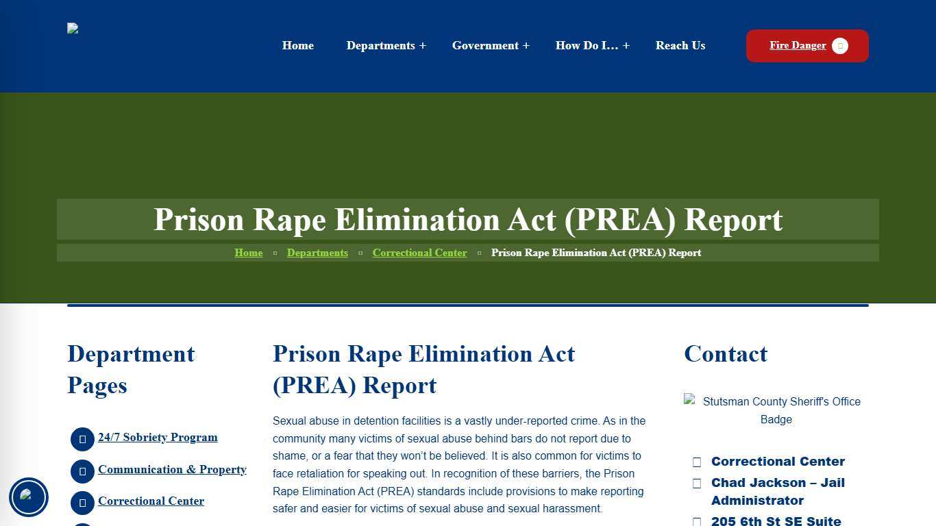 Prison Rape Elimination Act (PREA) Report