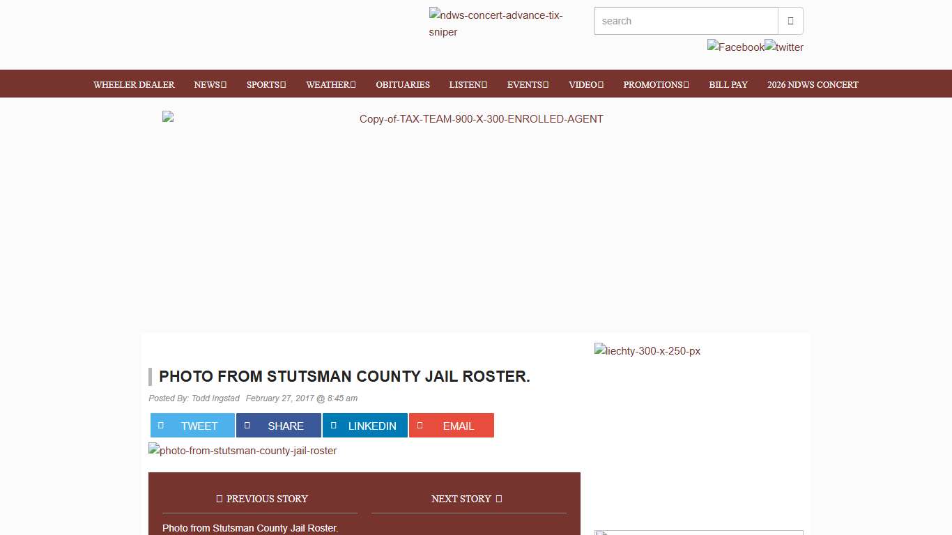 Photo from Stutsman County Jail Roster. News Dakota